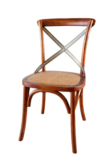 Wooden Cross Back Chair w/Rattan Seat (Brown)
