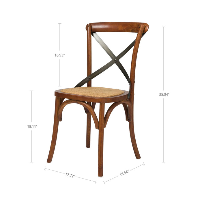 Wooden Cross Back Chair w/Rattan Seat (Brown)