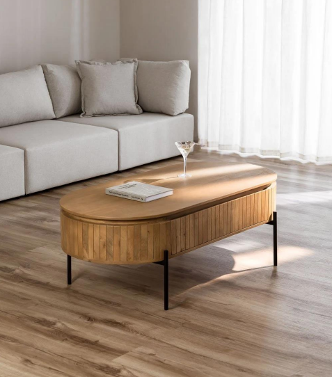 51" Oval Coffee Table With Black Legs