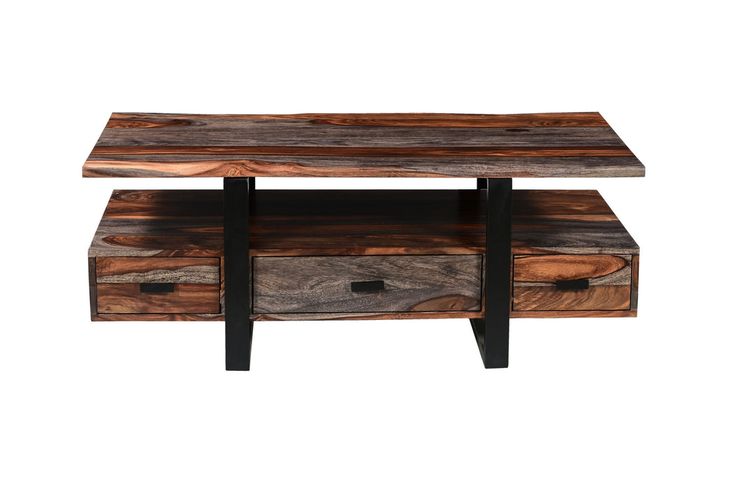 Live Edge Coffee Table w/Drawers (Grey Rosewood)