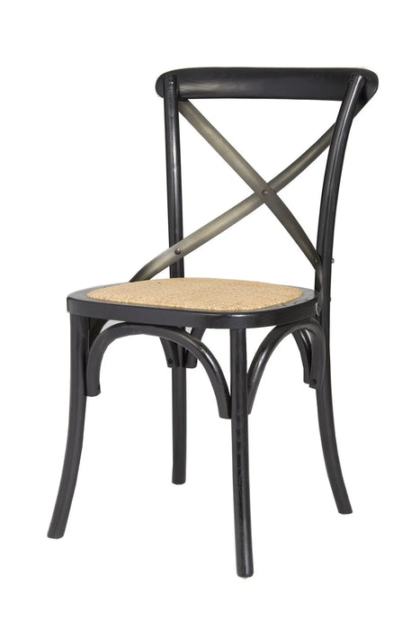 Wooden Cross Back Chair w/Rattan Seat (Black)
