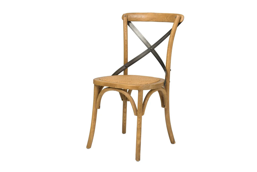 Wooden Cross Back Chair w/Rattan Seat (Natural)
