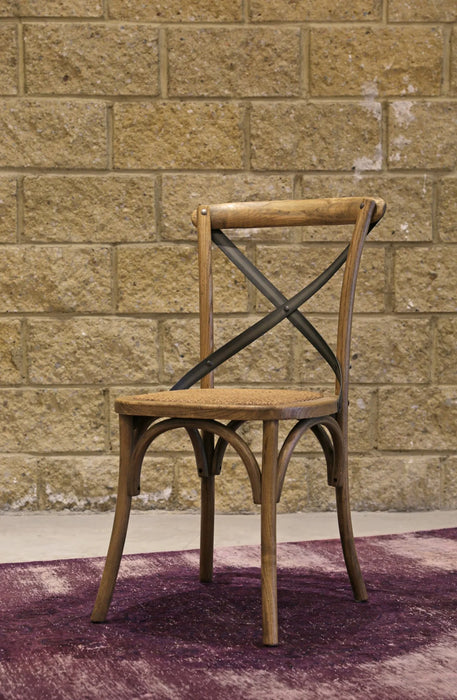 Wooden Cross Back Chair w/Rattan Seat (Natural)