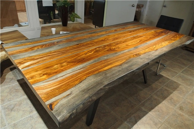 84" Live Edge Dining Table in Grey Sheesham Rosewood