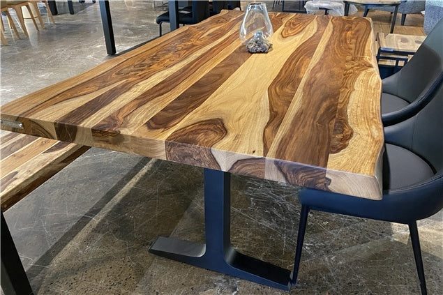 84" Live Edge Dining Table in Natural Sheesham Rosewood