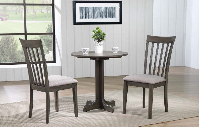 Delfini - Round Pedestal Dining Table w/2 Chairs Set in Grey