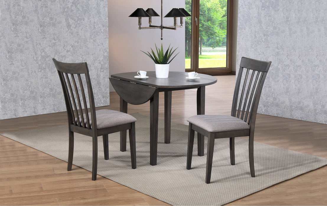 Delfini Round Drop Leave Dining Table w/2 Chairs Set in Grey