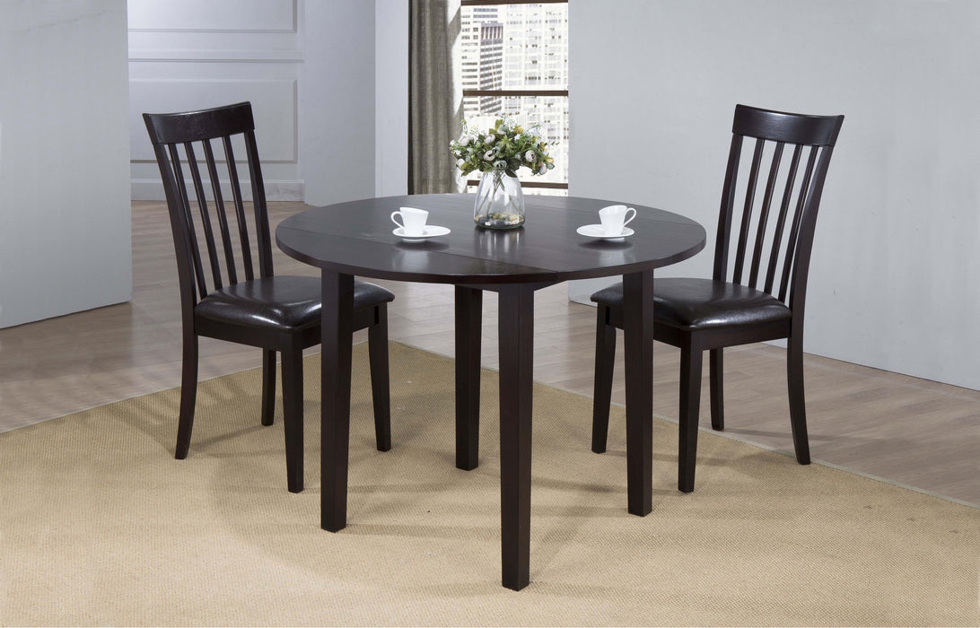 Delfini Round Drop Leave Dining Table w/2 Chairs Set in Espresso